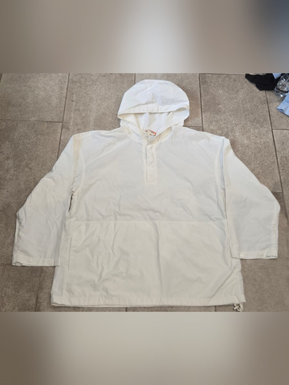 EILEEN FISHER White Organic Cotton Nylon Hooded Anorak Pullover Jacket Large L